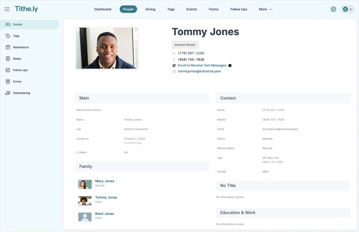 Tithe.ly Church Management people profile, July 2026